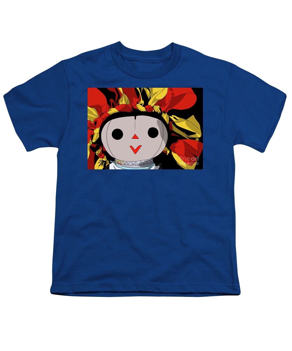 Mazahua Youth T-Shirt featuring the digital art Maria Doll yellow red by Marisol VB