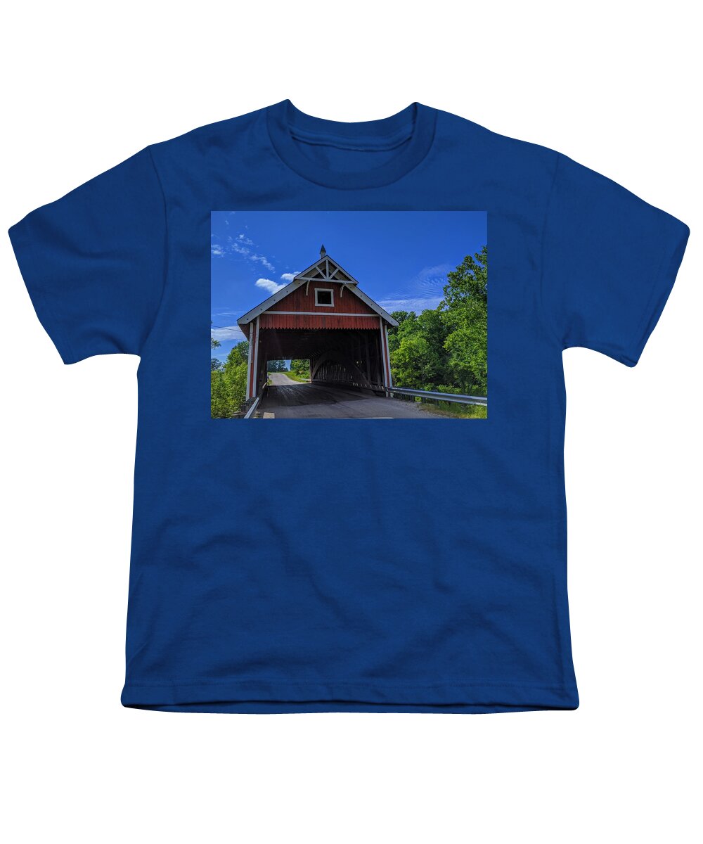 Covered Bridge Youth T-Shirt featuring the photograph Netcher Road Covered Bridge by Brad Nellis
