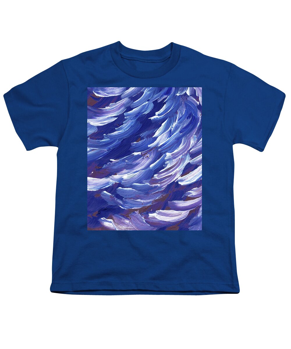Ocean Youth T-Shirt featuring the painting Ocean Wave Splash On The Shore Coastal Breeze Blues by Irina Sztukowski