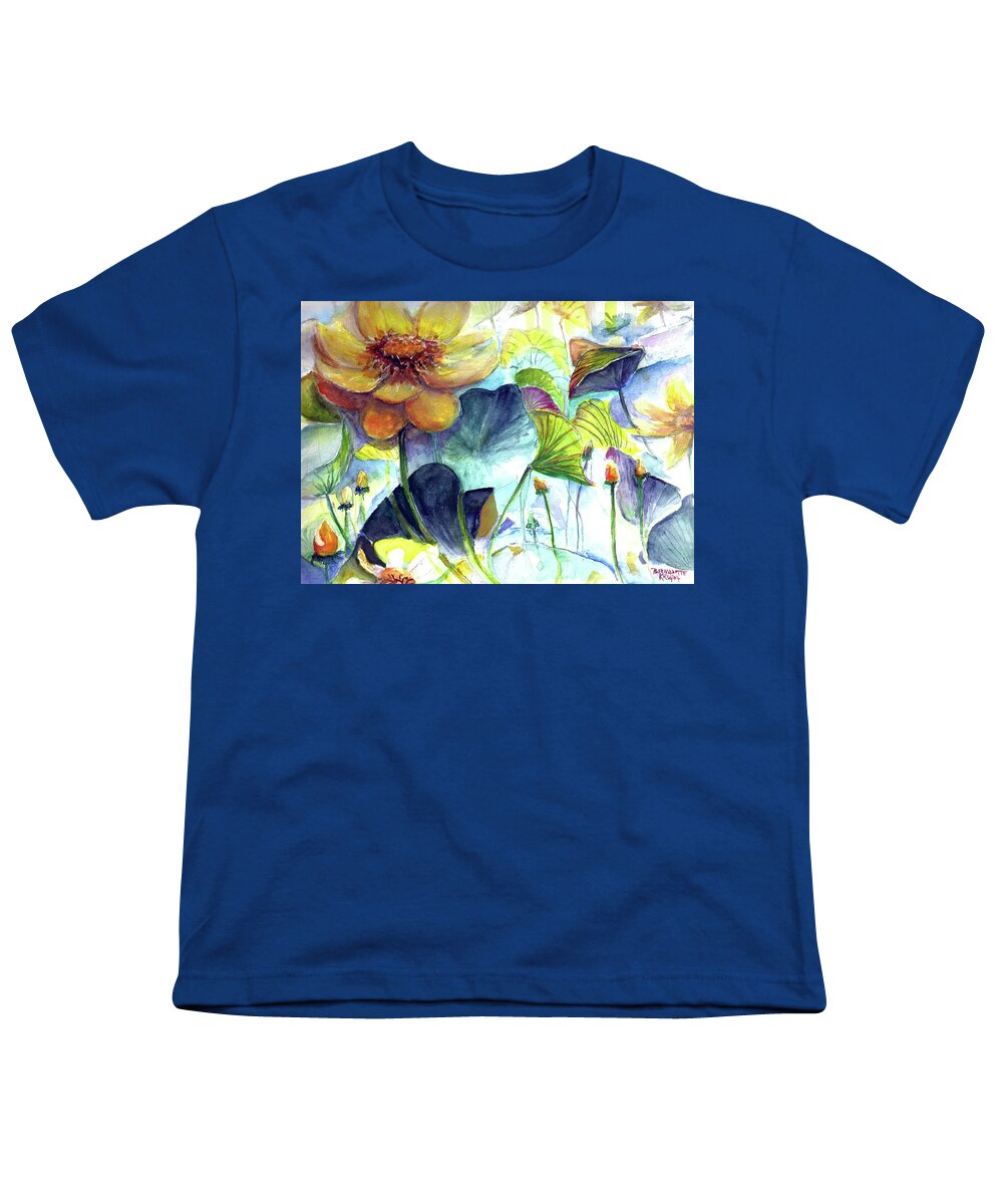 Texas Youth T-Shirt featuring the painting Texas Water Lilies by Bernadette Krupa