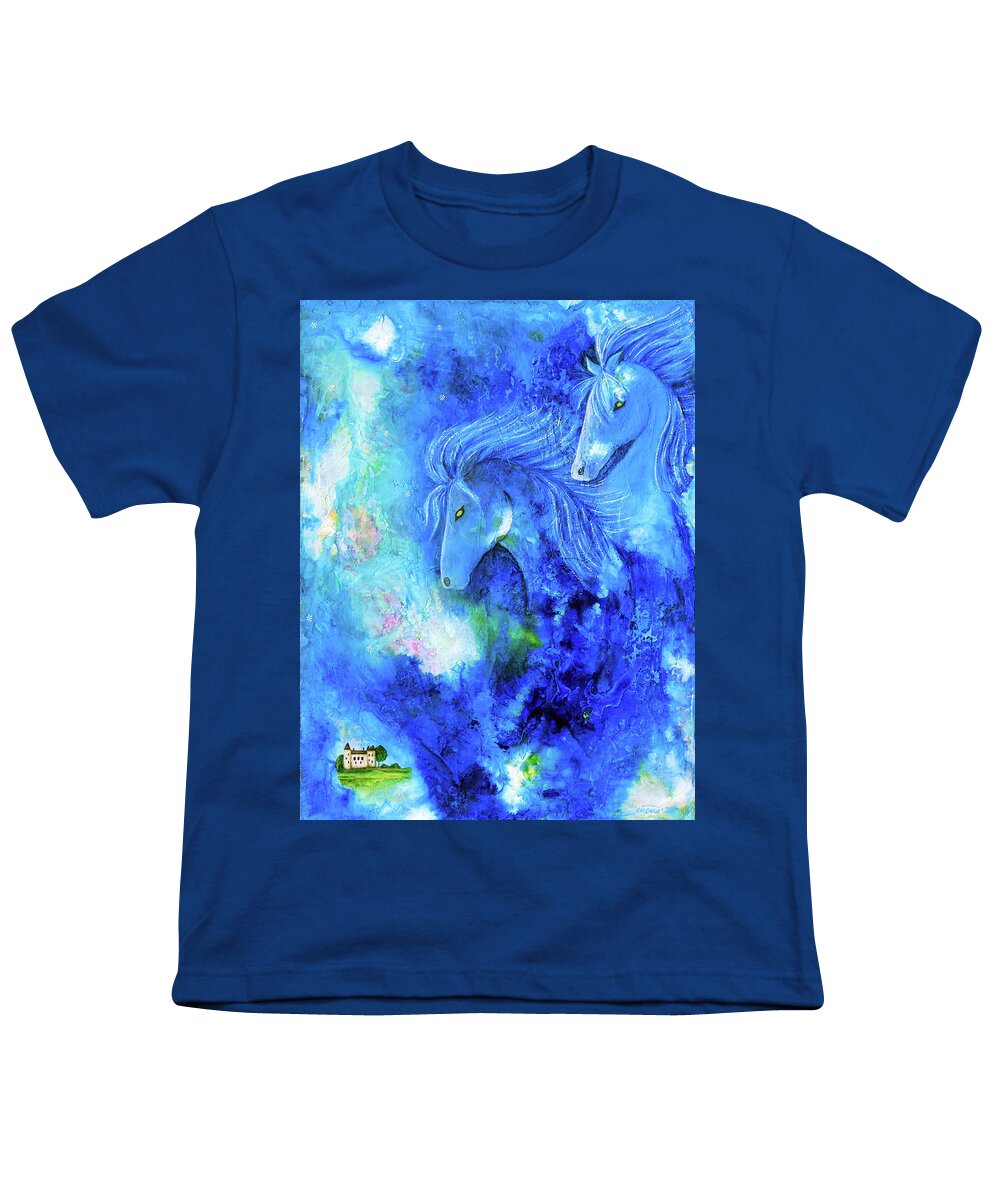 Water Horse Youth T-Shirt featuring the painting The Kelpies by Winona's Sunshyne