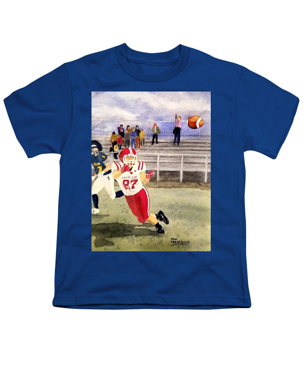 Football Youth T-Shirt featuring the painting The Lucas Catch by Ann Frederick
