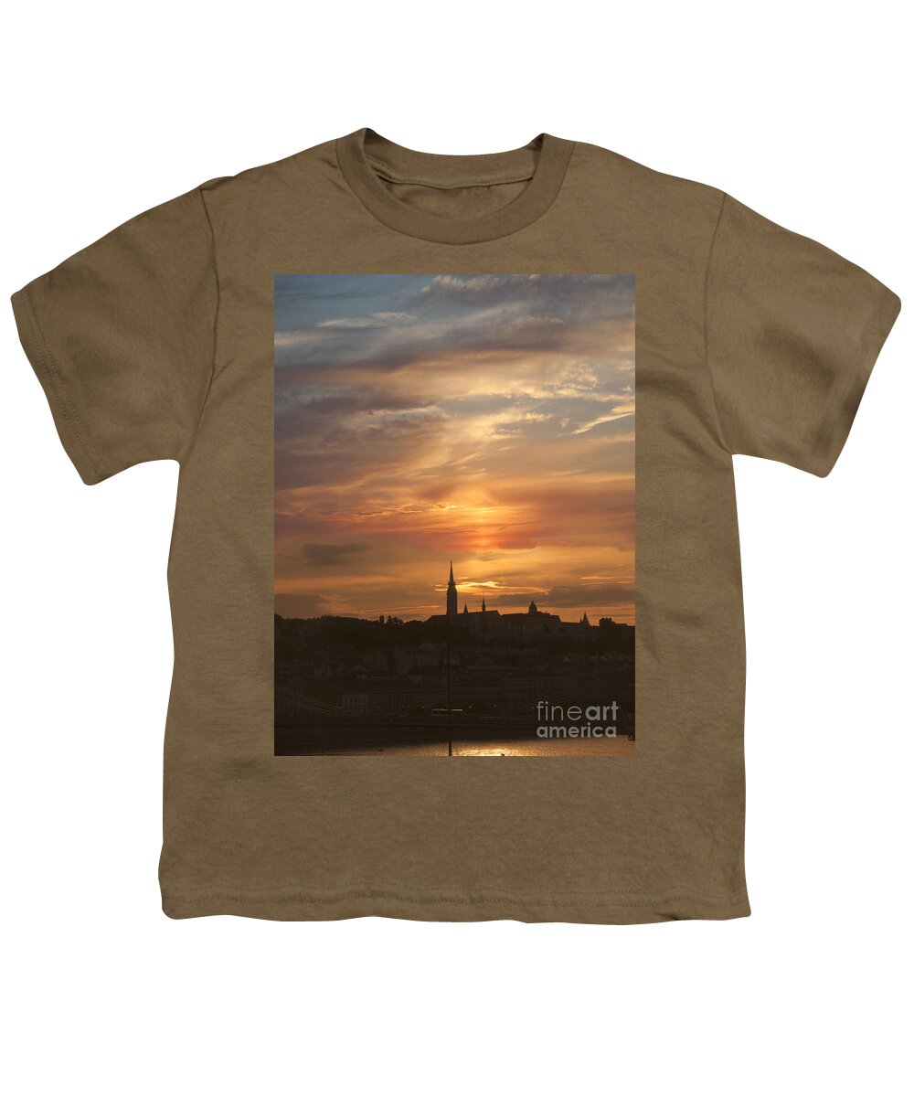 Budapest Youth T-Shirt featuring the photograph Budapest's Fiery Skies by Brenda Kean