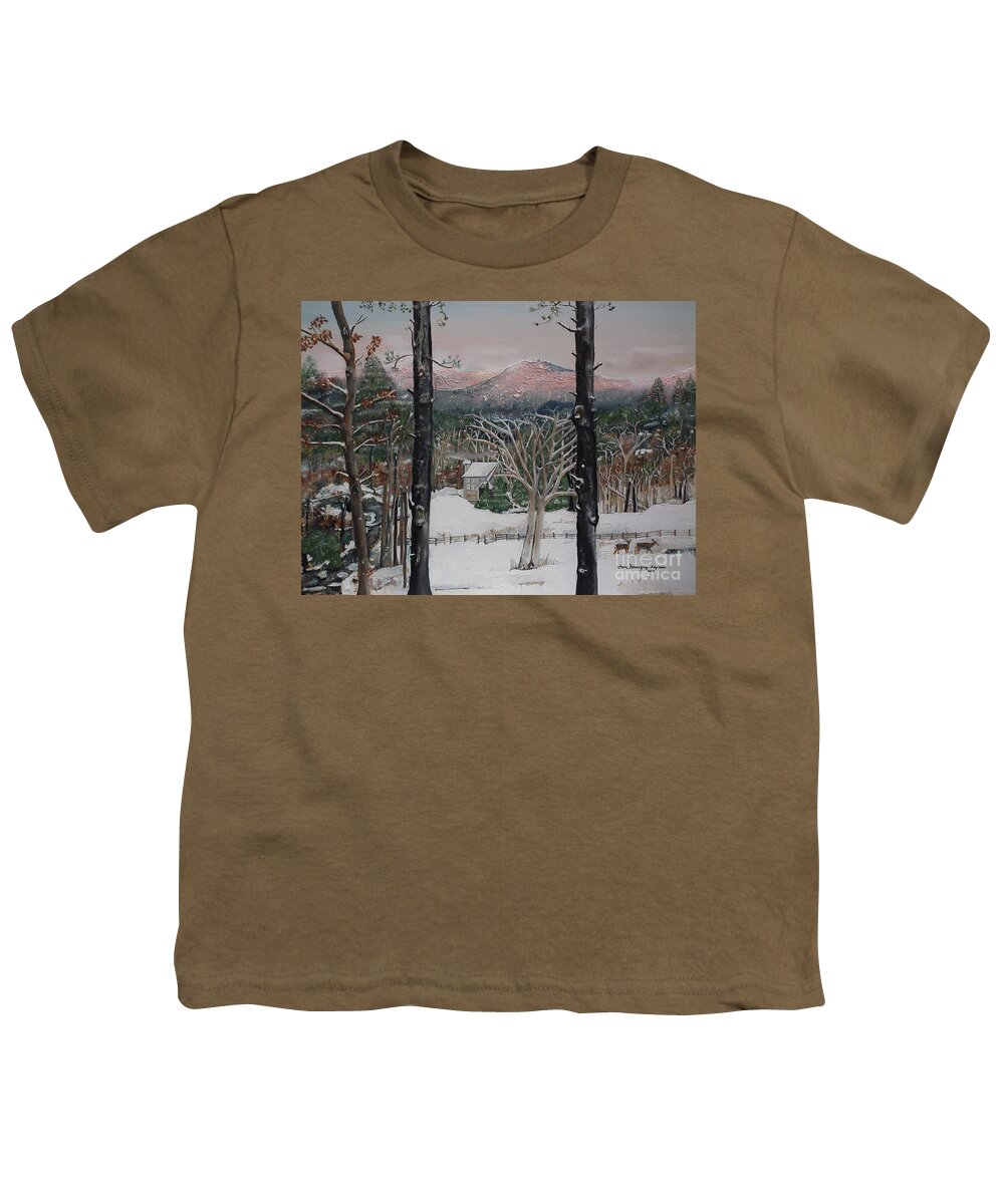 Ellijay Youth T-Shirt featuring the painting Ellijay - Pink Knob Mountain - Signed by Jan Dappen