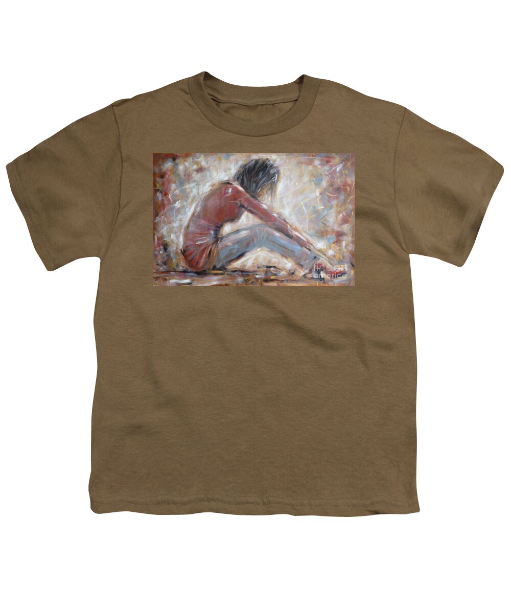 Woman Youth T-Shirt featuring the painting My New Red Shoes 190809 #1 by Selena Boron