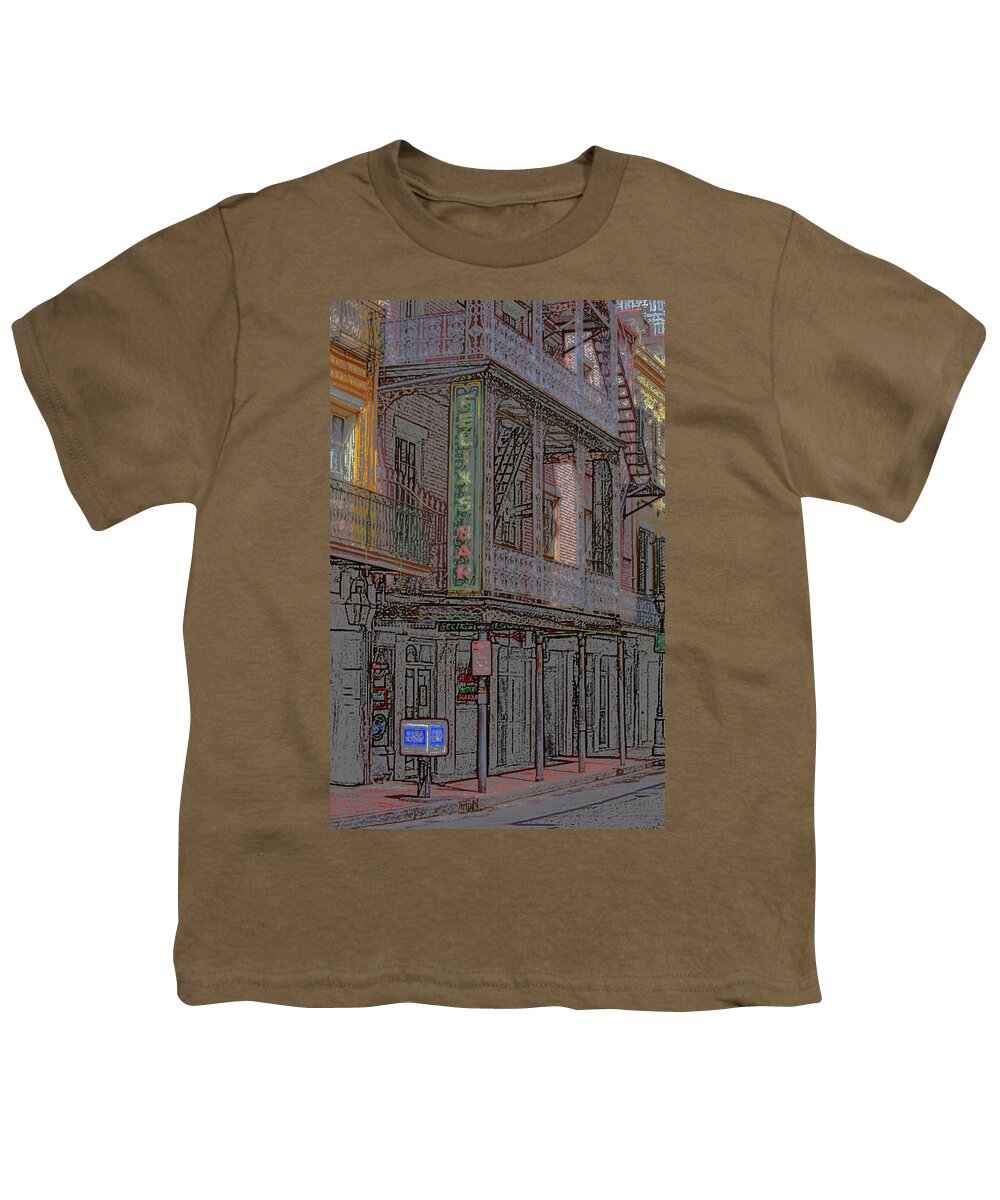 America Youth T-Shirt featuring the mixed media New Orleans - Bourbon Street with Pencil Effect #1 by Frank Romeo