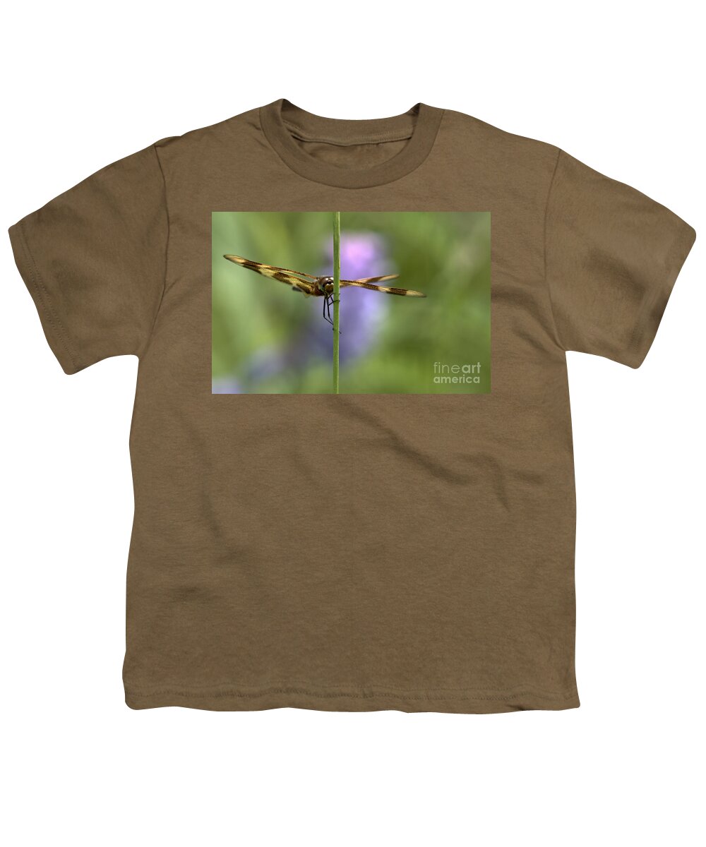 Tiger Striped Dragonfly Youth T-Shirt featuring the photograph Peeking #1 by Cheryl Baxter