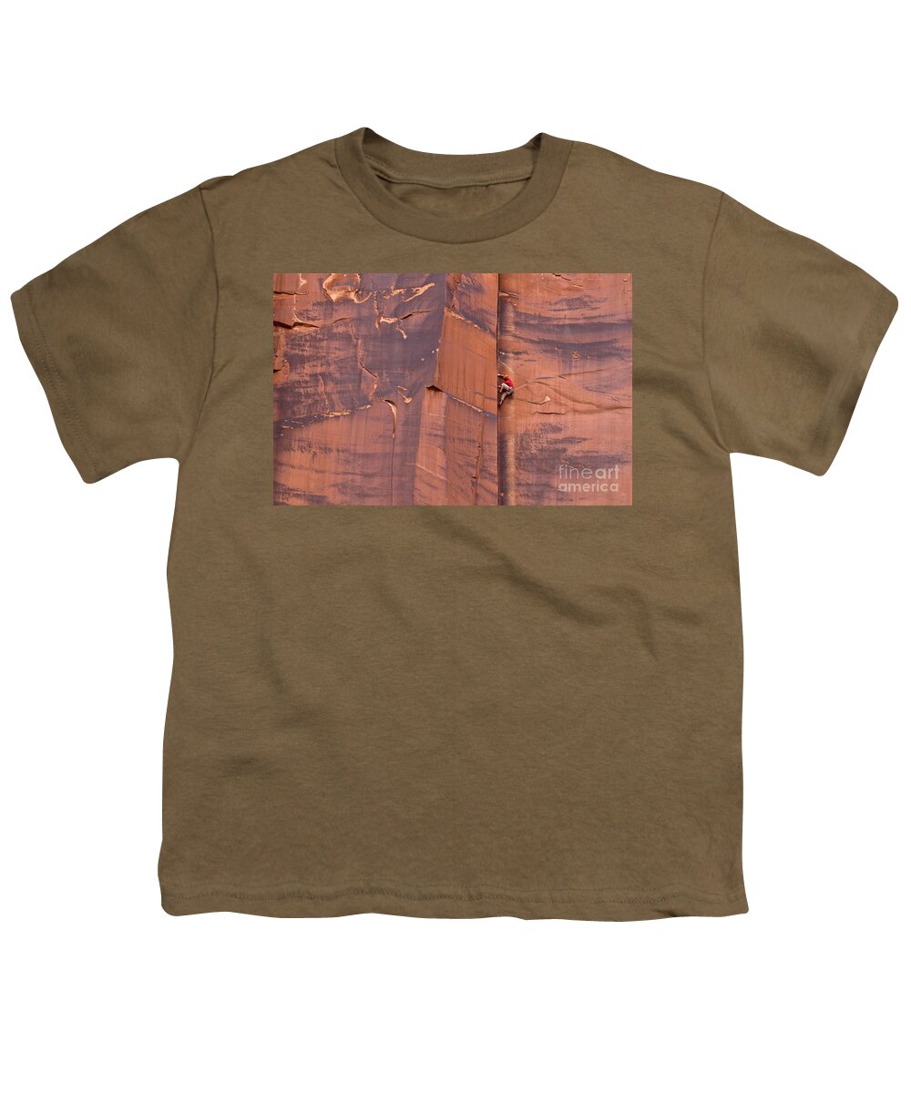00559218 Youth T-Shirt featuring the photograph Rock Climber Indian Creek Utah by Yva Momatiuk John Eastcott
