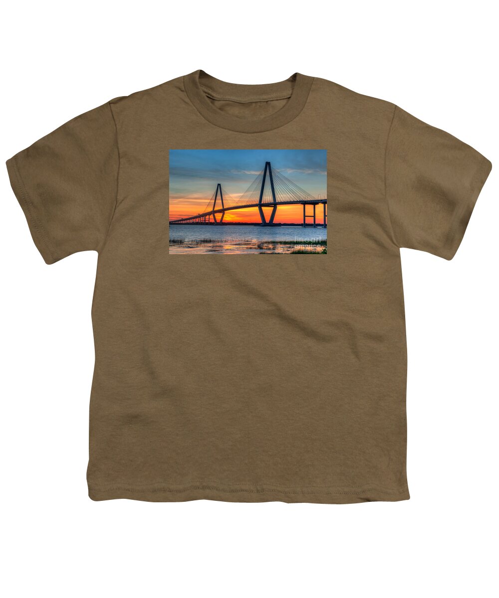 Arthur Ravenel Jr Bridge Youth T-Shirt featuring the photograph Twilight over Ravenel by Dale Powell