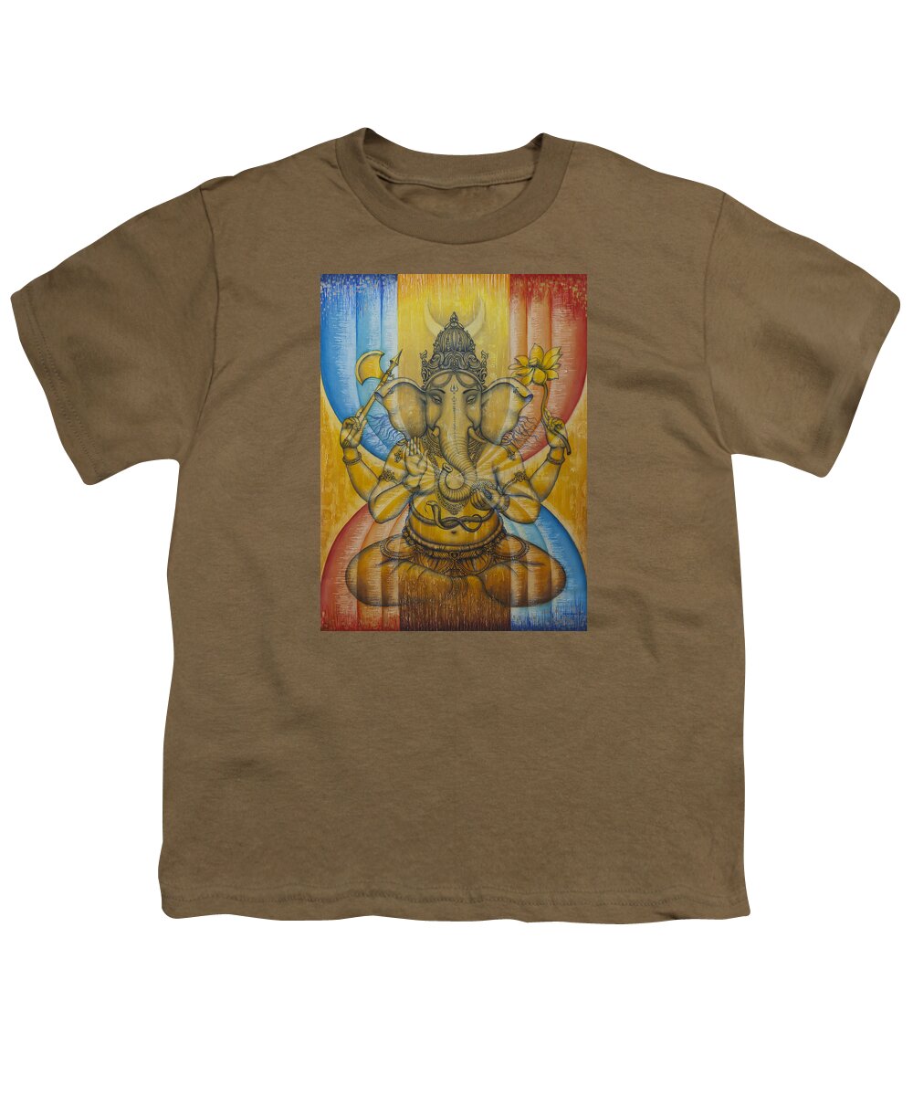 Ganesha Youth T-Shirt featuring the painting Ganesha #1 by Vrindavan Das