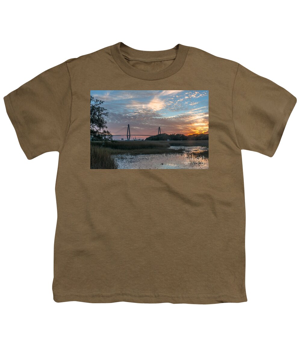 Sunset Youth T-Shirt featuring the photograph Charleston Cooper River Bridge by Dale Powell