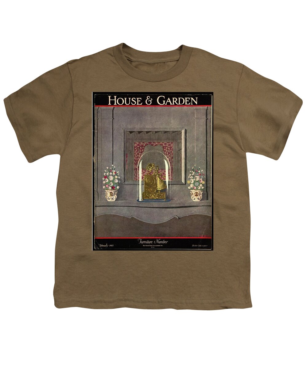 House And Garden Youth T-Shirt featuring the photograph A Gilded Mantle Clock In A Bell Jar by Andre E. Marty