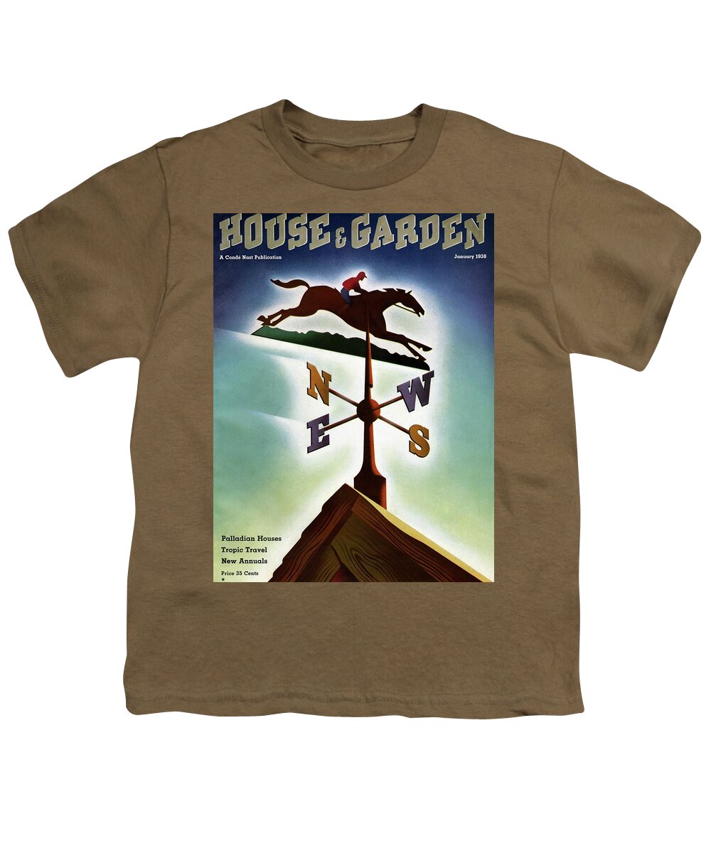 House And Garden Youth T-Shirt featuring the photograph A Weathervane With A Racehorse by Joseph Binder