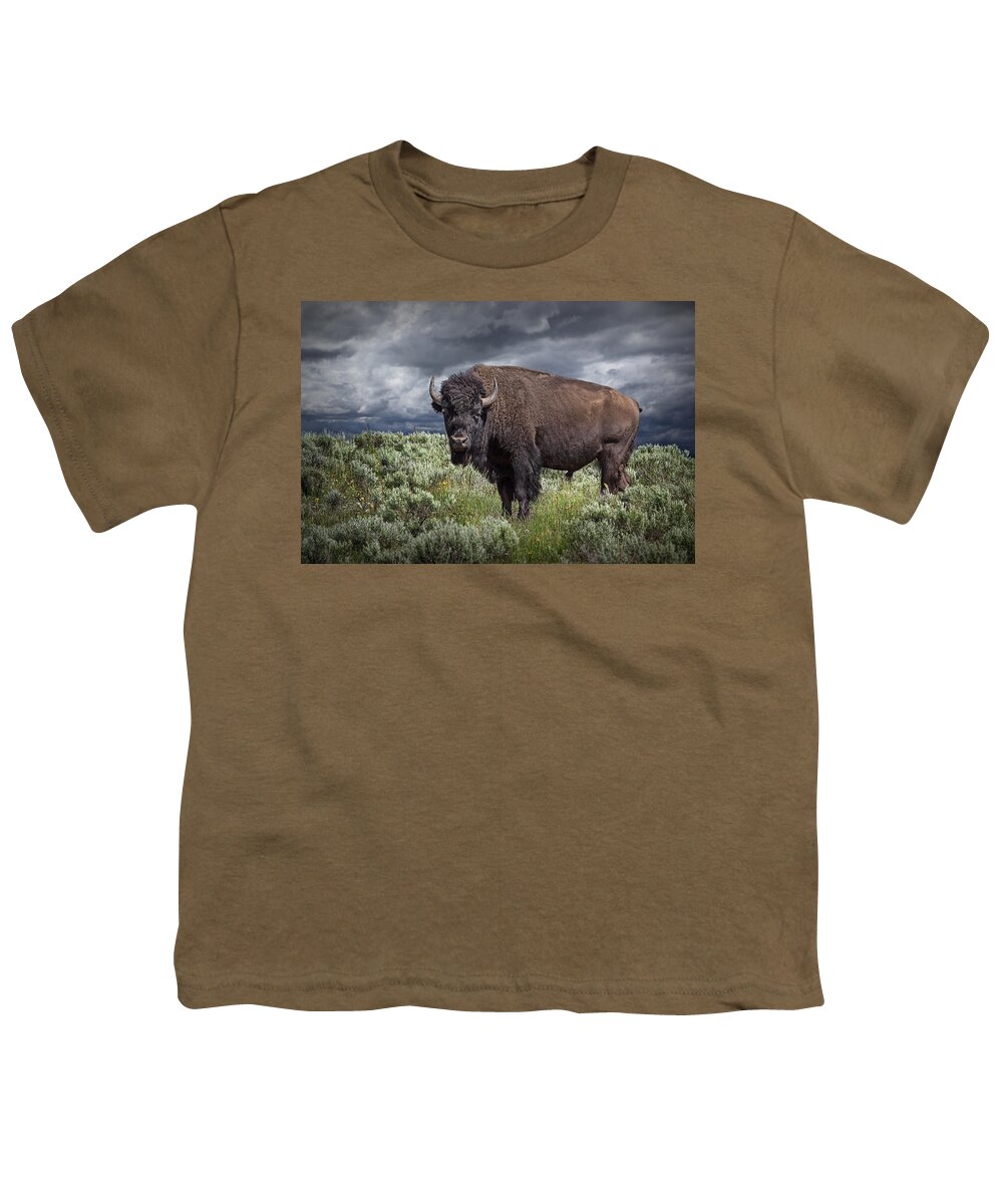 Bison Youth T-Shirt featuring the photograph American Buffalo or Bison in Yellowstone by Randall Nyhof