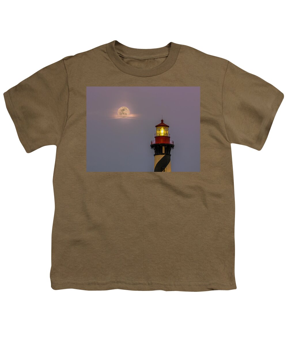 Atlantic Youth T-Shirt featuring the photograph Anastasia Lighthouse by Moonlight by Rob Sellers