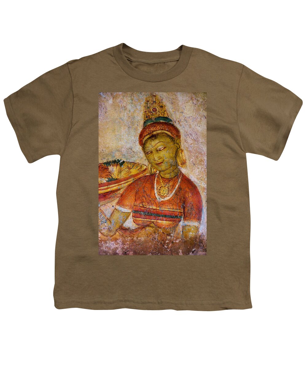 Sri Lanka Youth T-Shirt featuring the photograph Apsara with Flowers. Sigiriya Cave Painting by Jenny Rainbow
