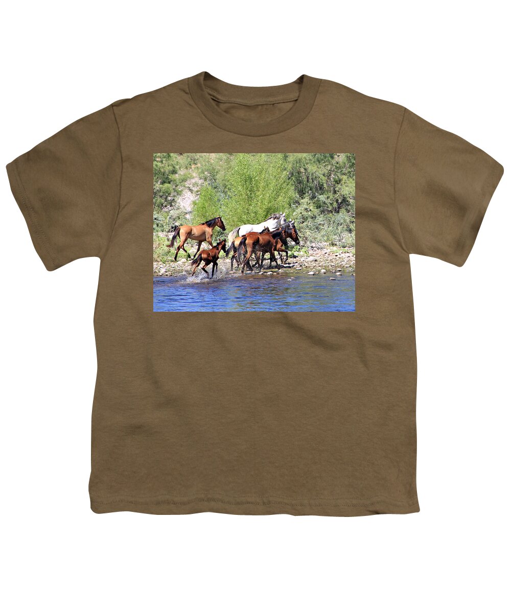  Youth T-Shirt featuring the photograph Arizona Wild Horse Family by Matalyn Gardner
