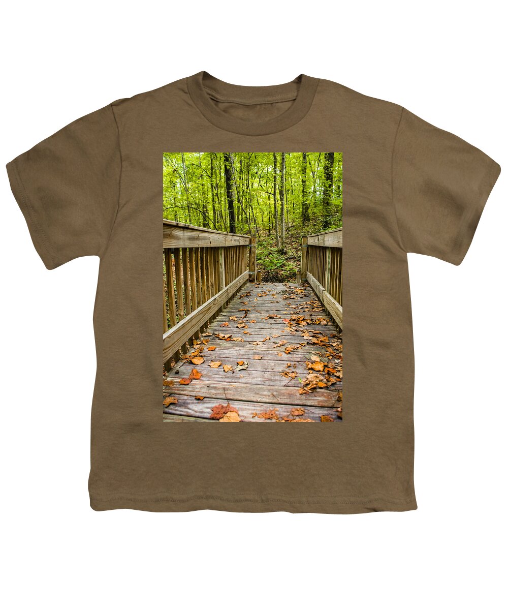 Autumn On The Bridge Youth T-Shirt featuring the photograph Autumn on the Bridge by Parker Cunningham