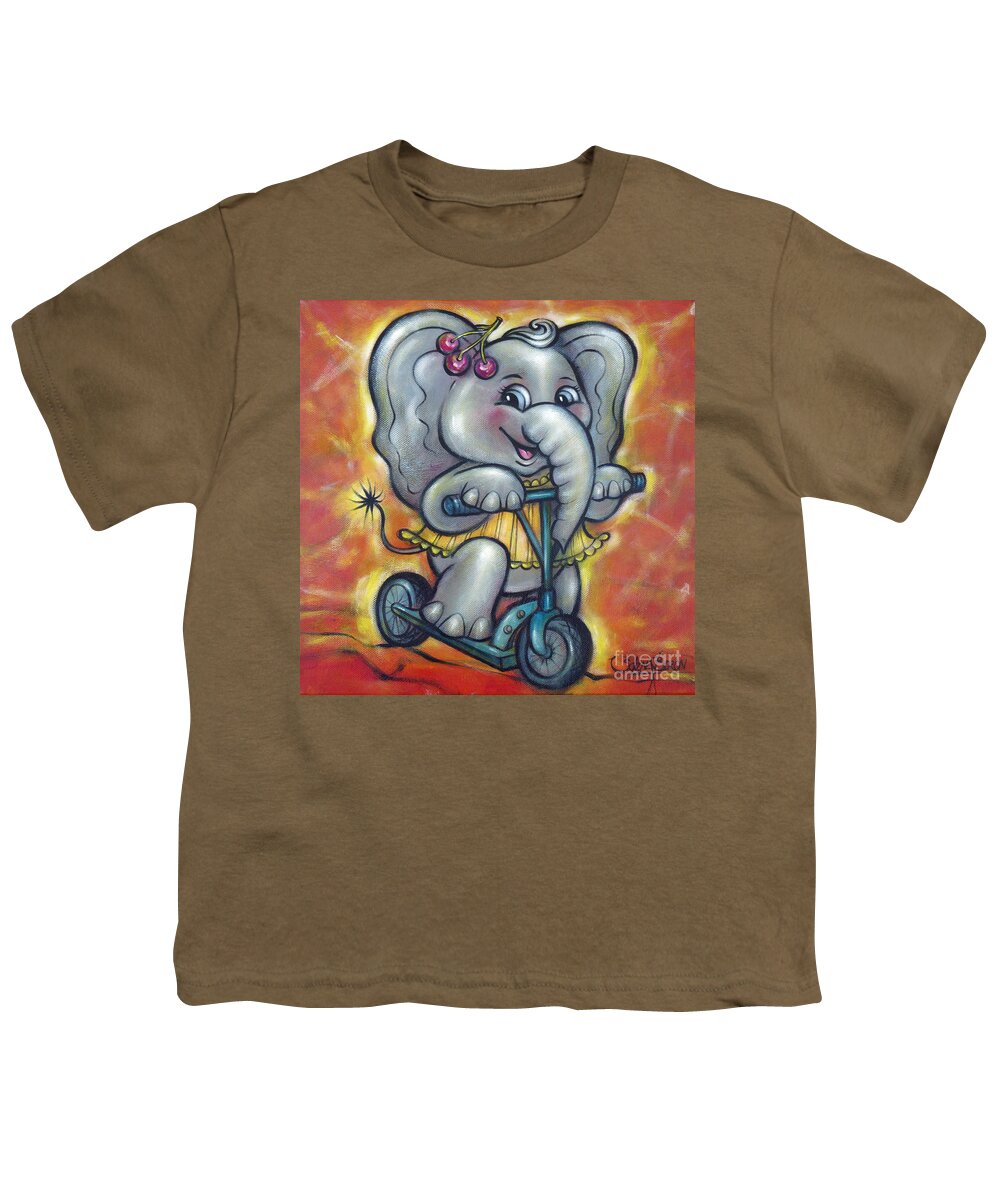 Elephant Youth T-Shirt featuring the painting Baby Elephant 101011 by Selena Boron