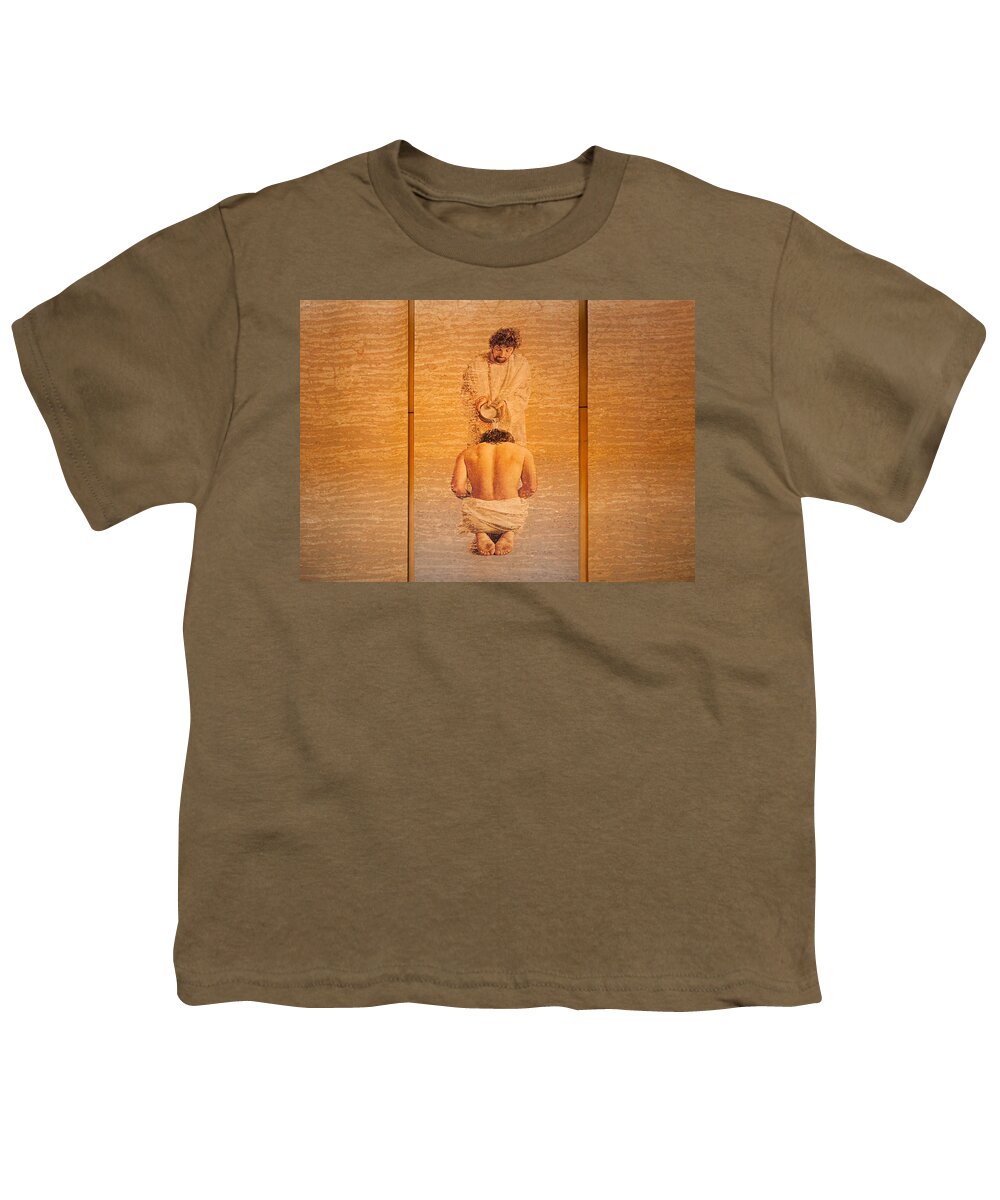 Baptism Of Jesus Youth T-Shirt featuring the photograph Baptism of Jesus by Saint John the Baptist - Cathedral of Our Lady of the Angels Los Angeles by Ram Vasudev