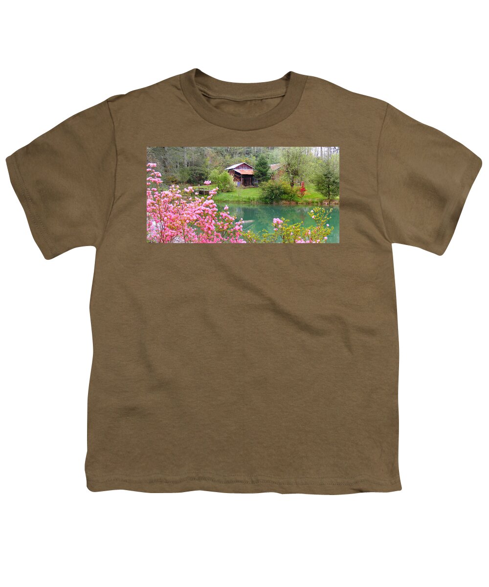 Plants Youth T-Shirt featuring the photograph Barn and Flowers near Pond by Duane McCullough