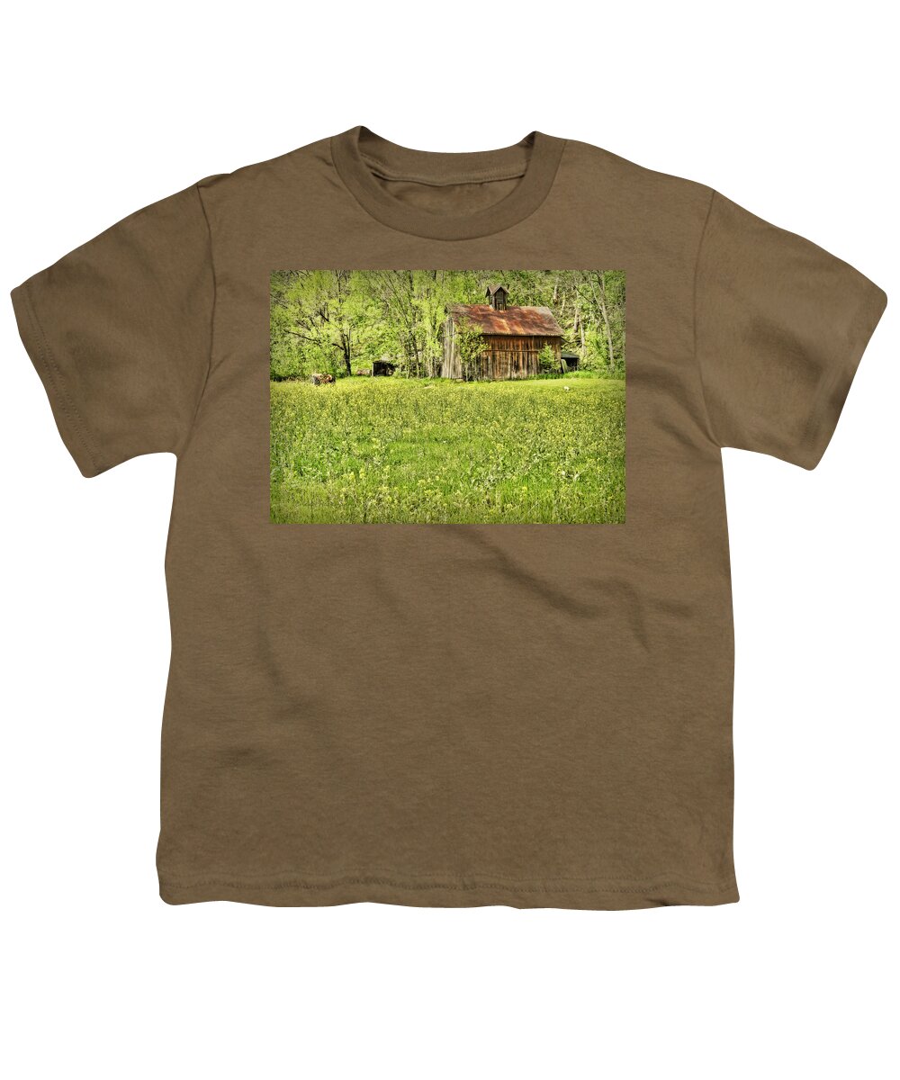 Barn Youth T-Shirt featuring the photograph Barn in Wild Turnips by Cricket Hackmann