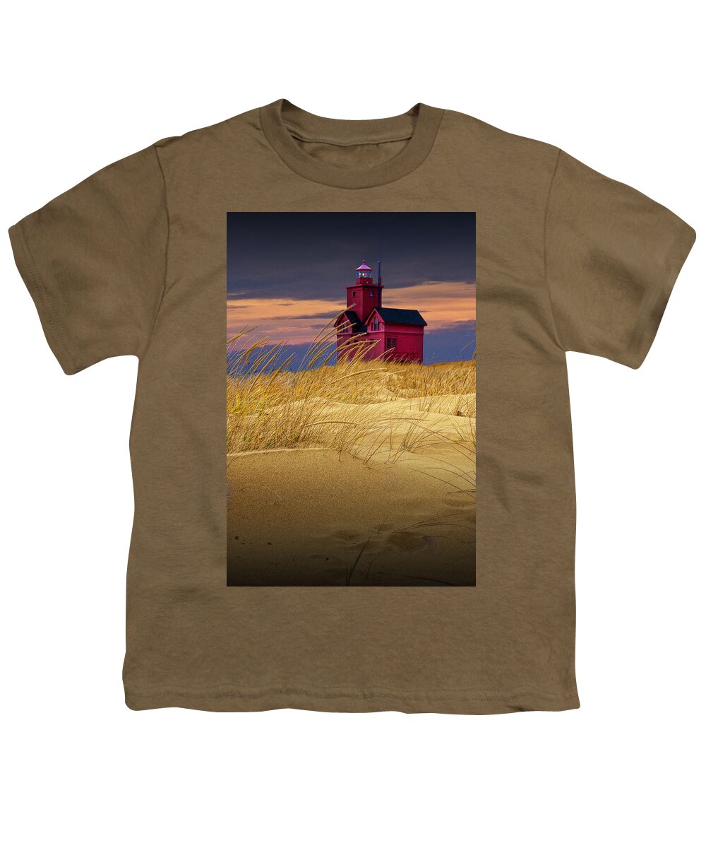 Art Youth T-Shirt featuring the photograph Big Red Lighthouse by Holland Michigan viewed from the Sand Dune by Randall Nyhof