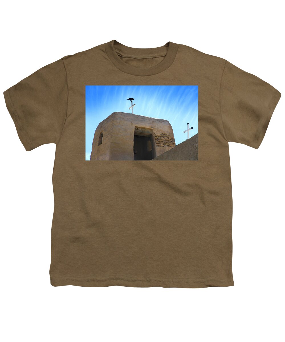 Acoma Pueblo Youth T-Shirt featuring the photograph Black Bird on Duty by Mike McGlothlen