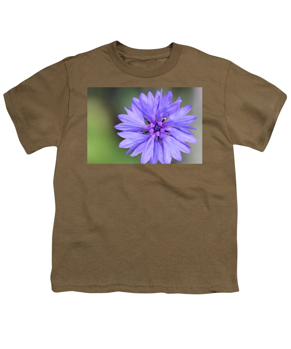 Blue Flower Youth T-Shirt featuring the painting Blue Button by Ruth Kamenev