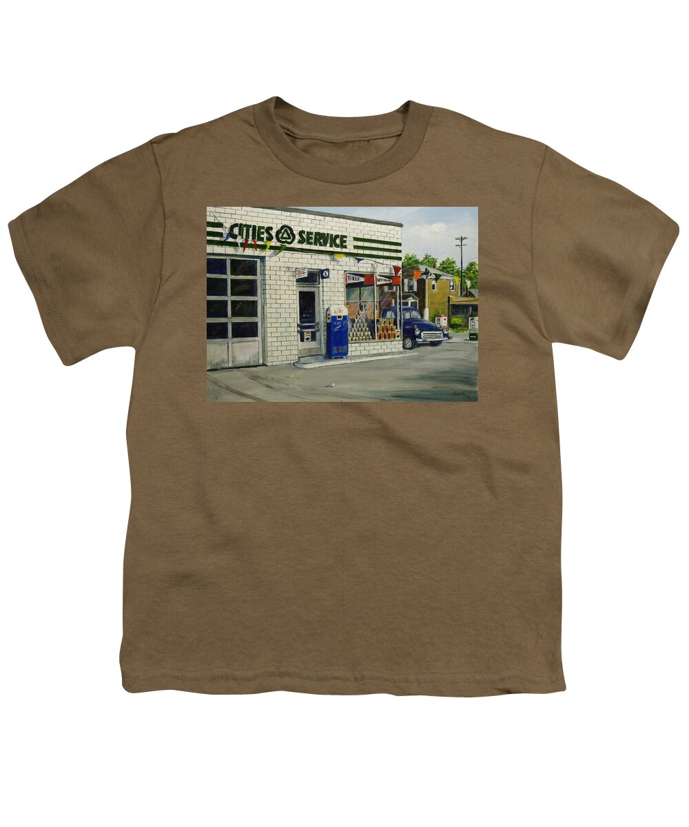 Gas Station Youth T-Shirt featuring the painting Bob's by William Brody