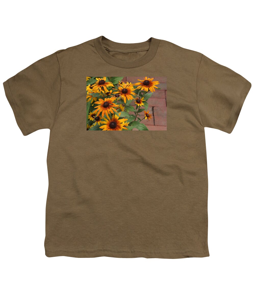Bricks Youth T-Shirt featuring the photograph Black Eyed Susans on Brick Walk by Valerie Collins