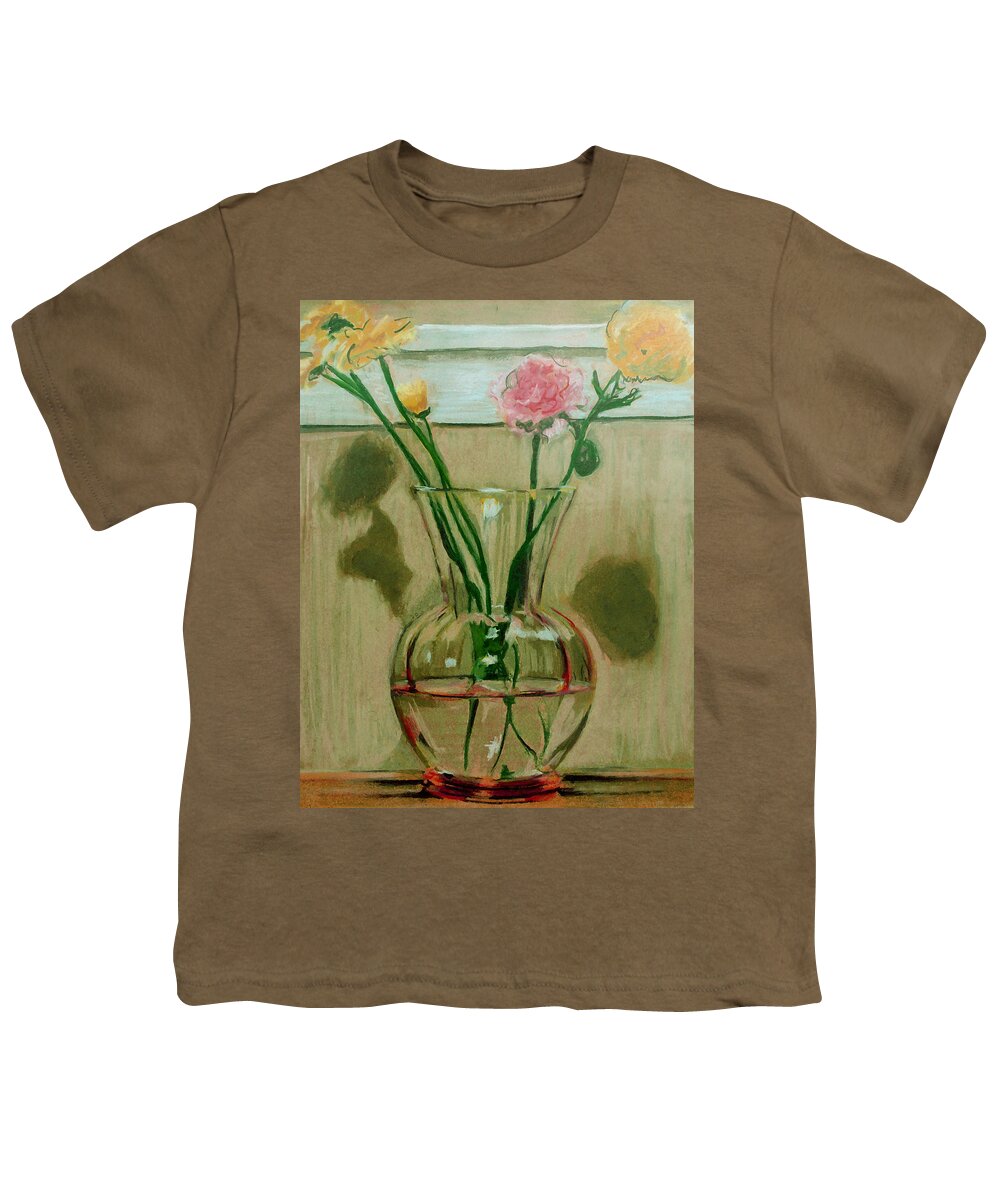 Carnations Youth T-Shirt featuring the drawing Carnations by Anita Dale Livaditis