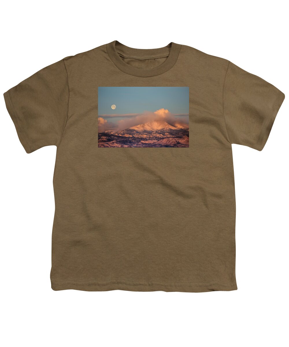 February Youth T-Shirt featuring the photograph Colorado Rocky Mountain Full Moon Set by James BO Insogna