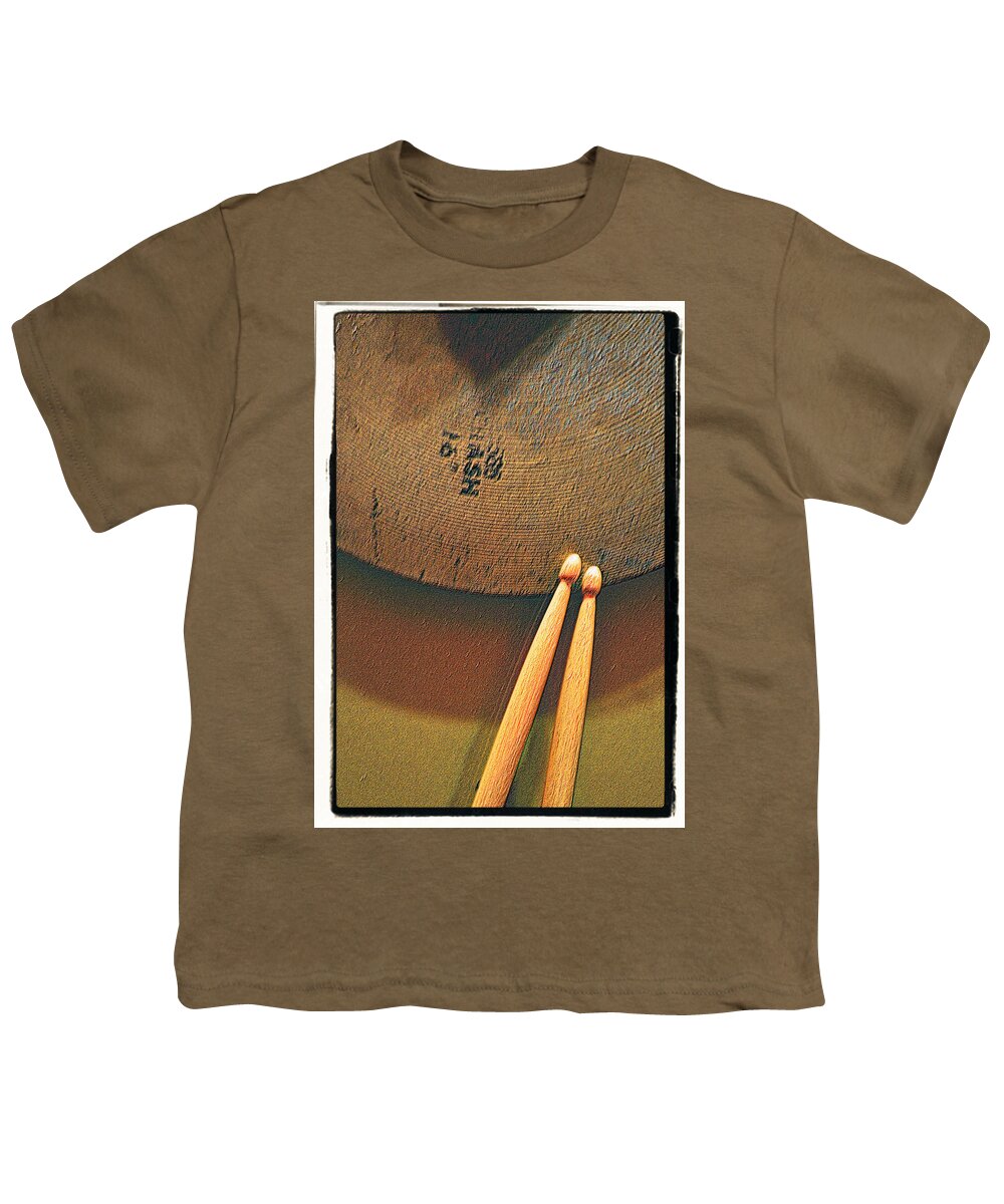 Cymbals Youth T-Shirt featuring the photograph Cymbals and Sticks by Nadalyn Larsen