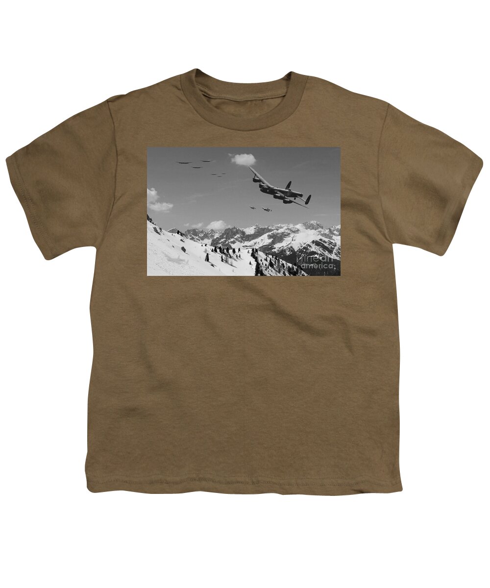 Lancaster Bomber Youth T-Shirt featuring the digital art Daylight Raid mono by Airpower Art