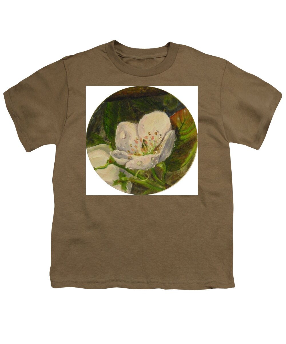 Pear Youth T-Shirt featuring the painting Dew of Pear's Blooms by Nicole Angell