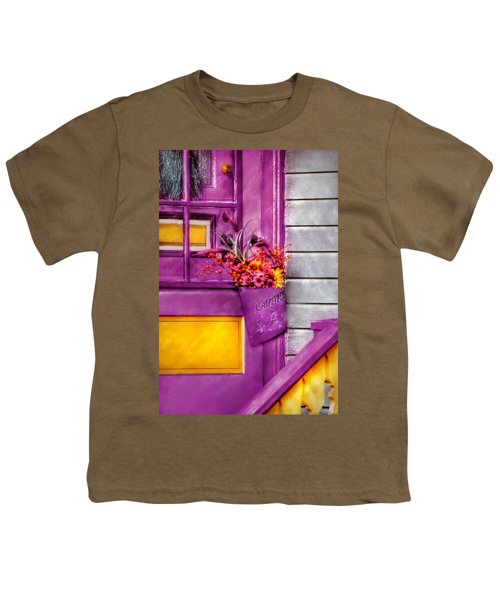 Savad Youth T-Shirt featuring the photograph Door - Lavender by Mike Savad