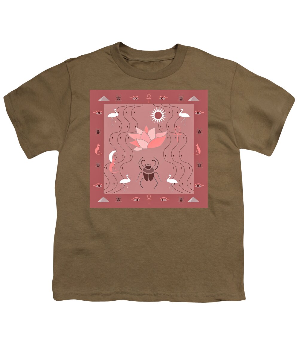 Egyptian Youth T-Shirt featuring the digital art Egyptian Design - dusty roses by Belinda Greb