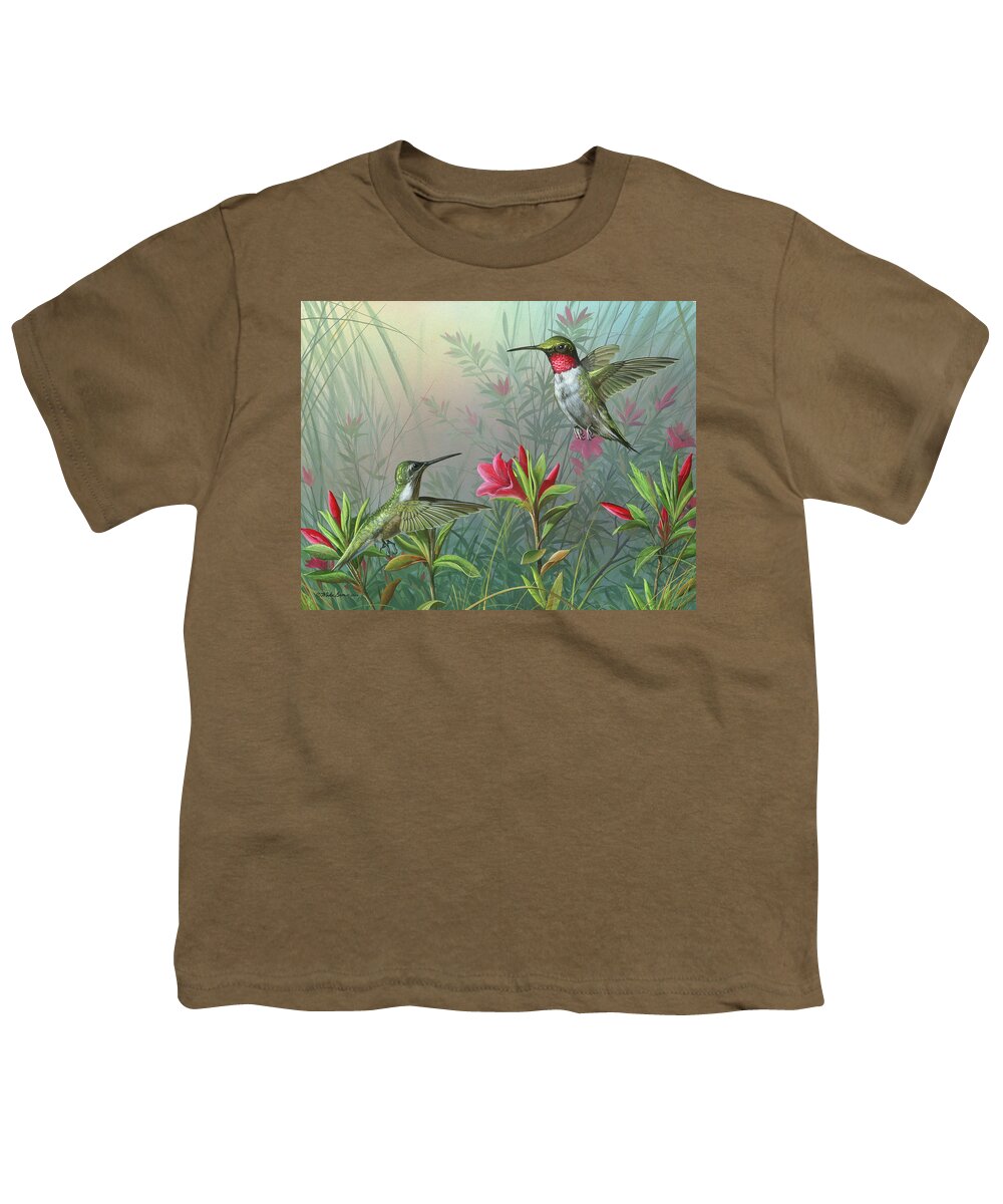 Humming Birds Youth T-Shirt featuring the painting Elegance by Mike Brown