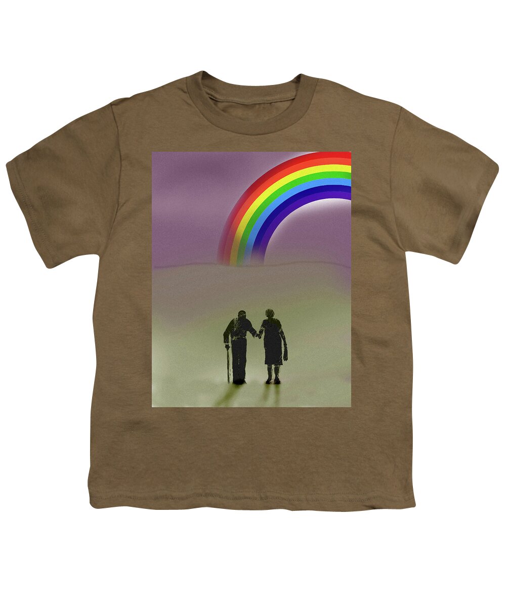 Adult Youth T-Shirt featuring the photograph Elderly Couple Walking Towards Rainbow by Ikon Ikon Images