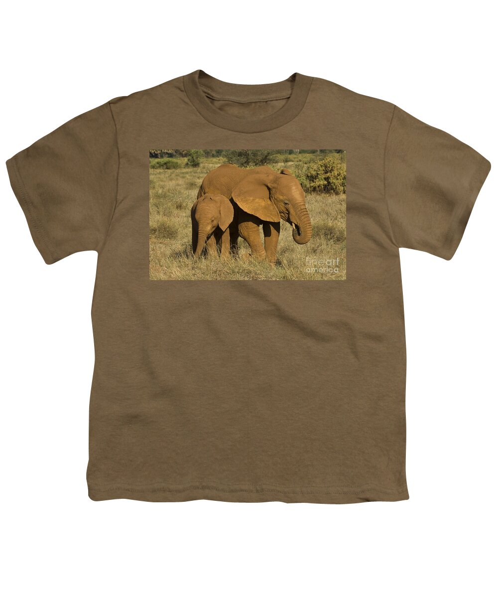 Africa Youth T-Shirt featuring the photograph Elephants Covered In Red Dust by John Shaw