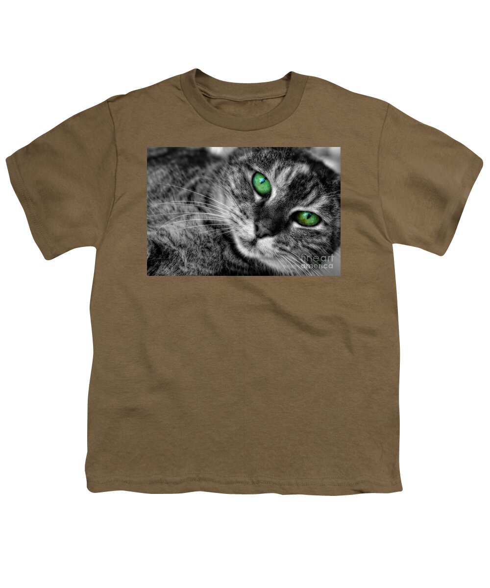 Cat Youth T-Shirt featuring the photograph Emerald Eyes Cat by Olga Hamilton