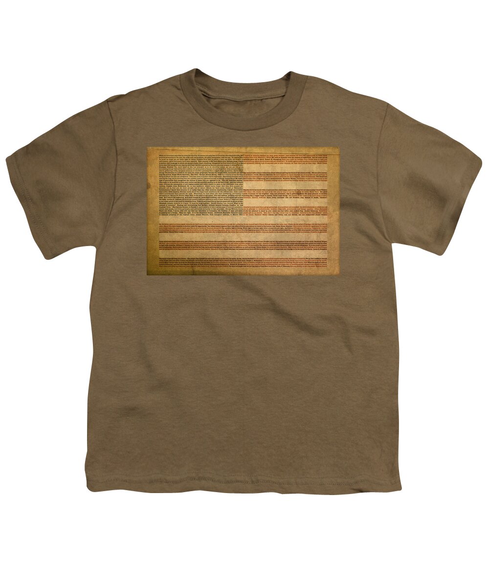 Famous Youth T-Shirt featuring the mixed media Famous Patriotic Quotes American Flag Word Art by Design Turnpike