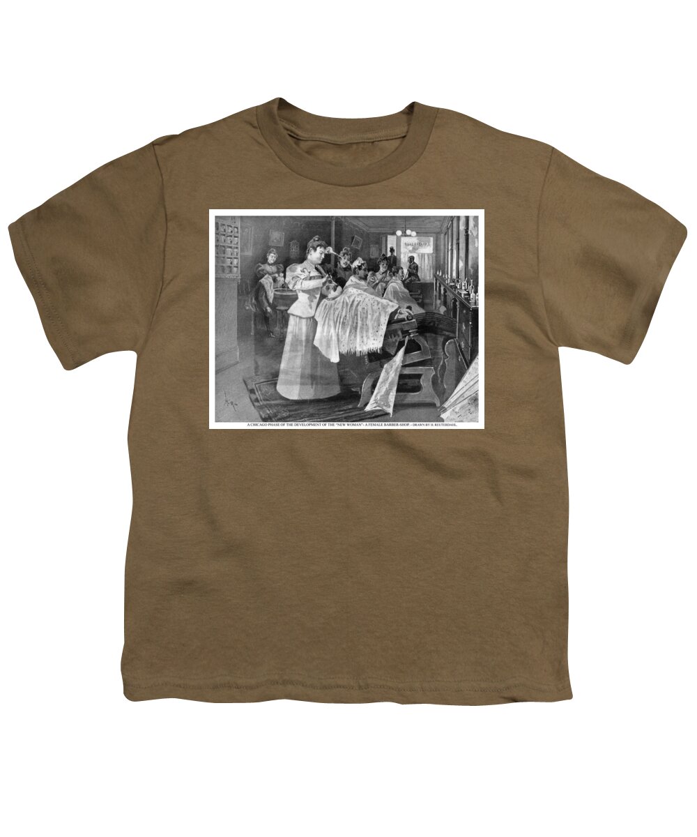 1895 Youth T-Shirt featuring the drawing Female Barber-shop, 1895 by Granger
