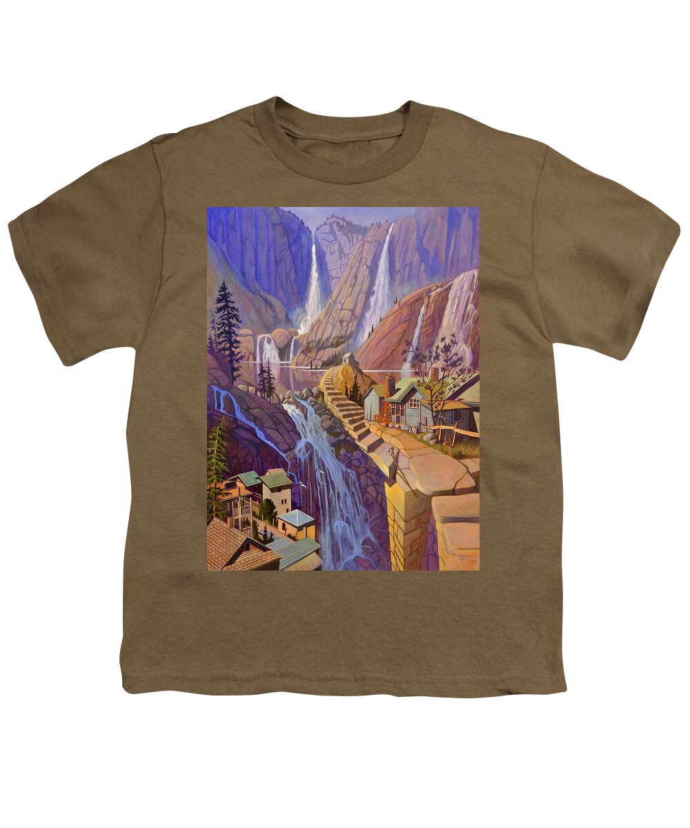Waterfall Youth T-Shirt featuring the painting Fibonacci Stairs by Art West