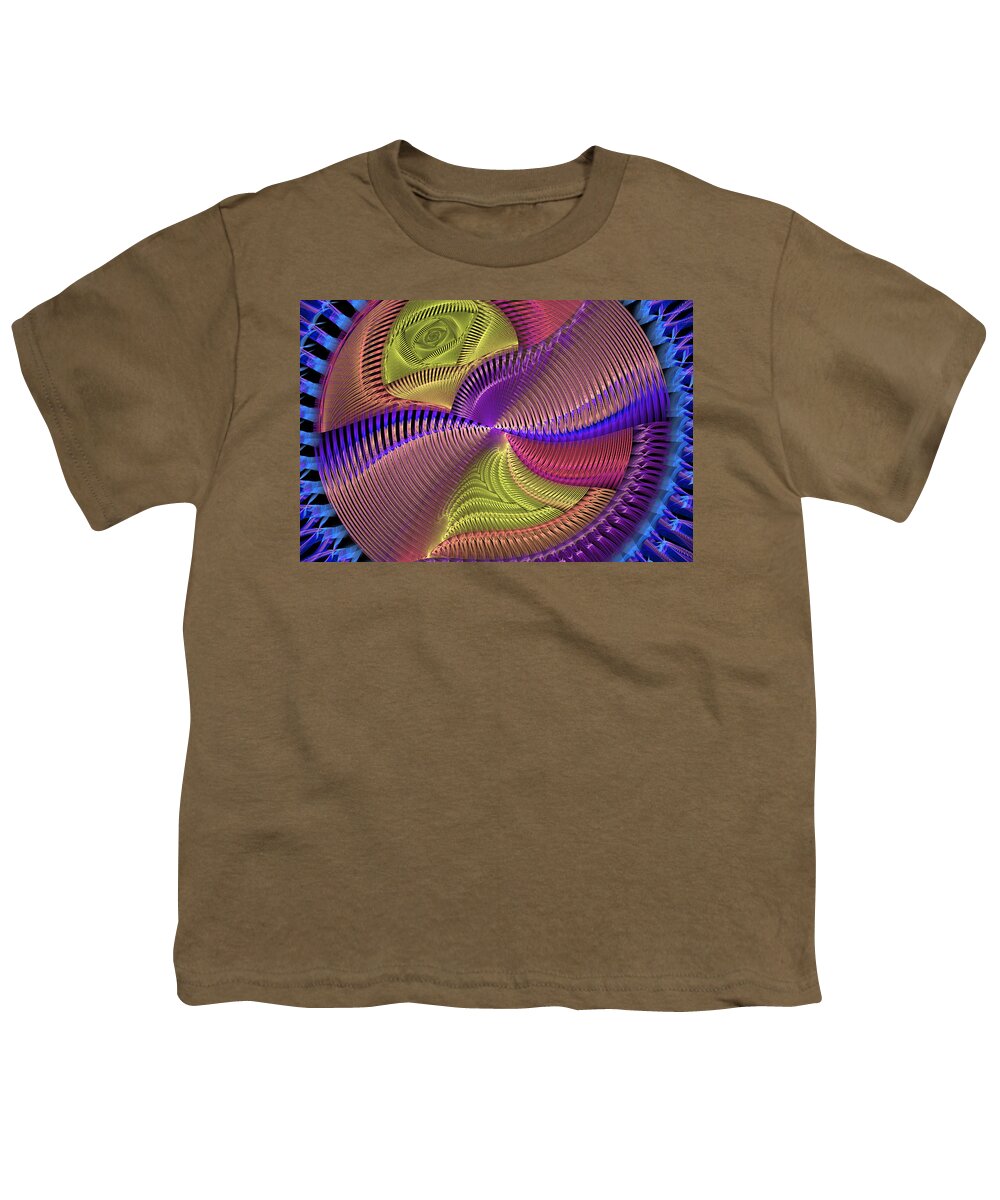 Fractal Youth T-Shirt featuring the photograph Futuristic Blue Pink And Yellow Tech Disc Fractal Flame by Keith Webber Jr