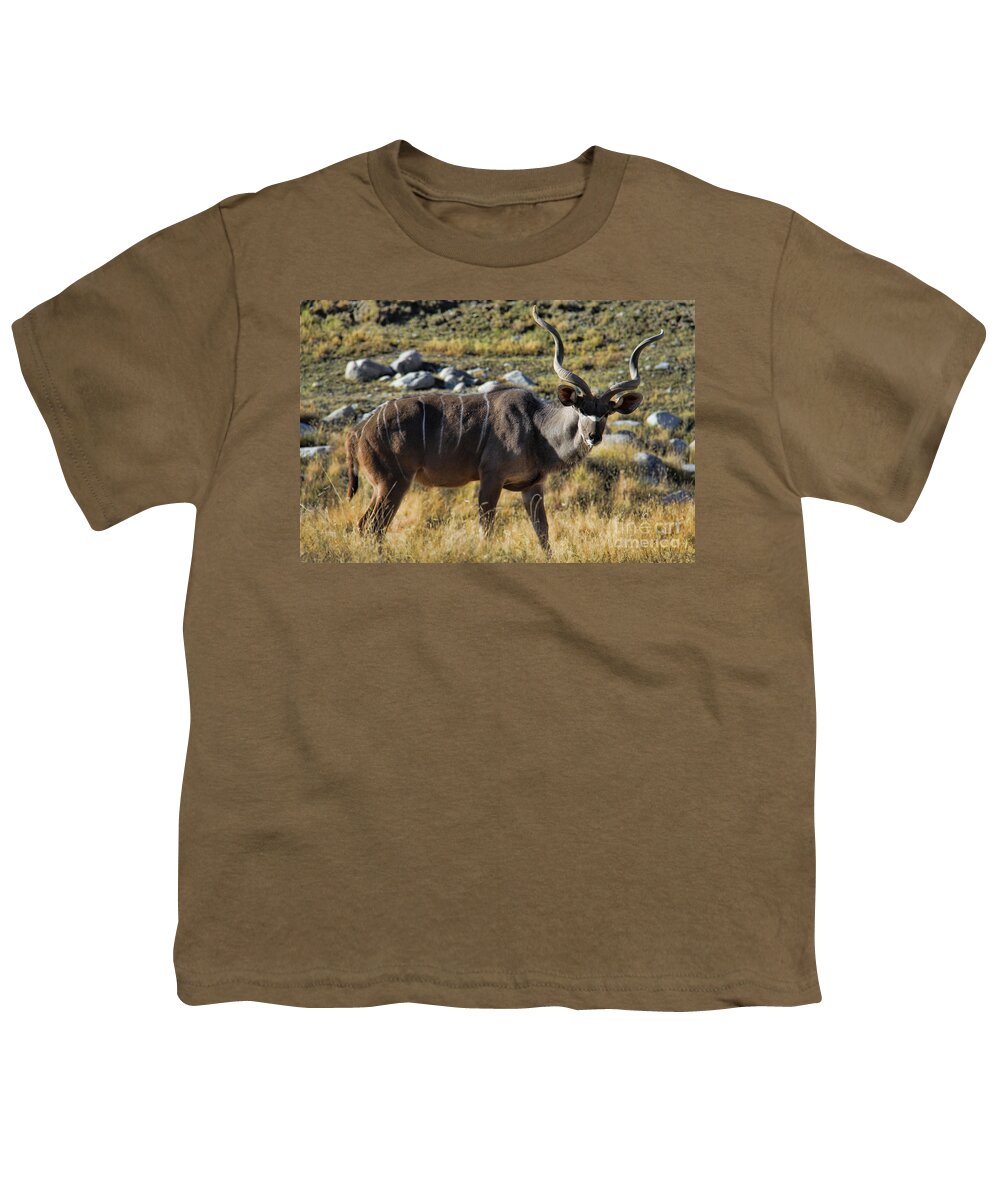 Greater Kudu Grazing Youth T-Shirt featuring the photograph Greater Kudu Grazing by Mariola Bitner