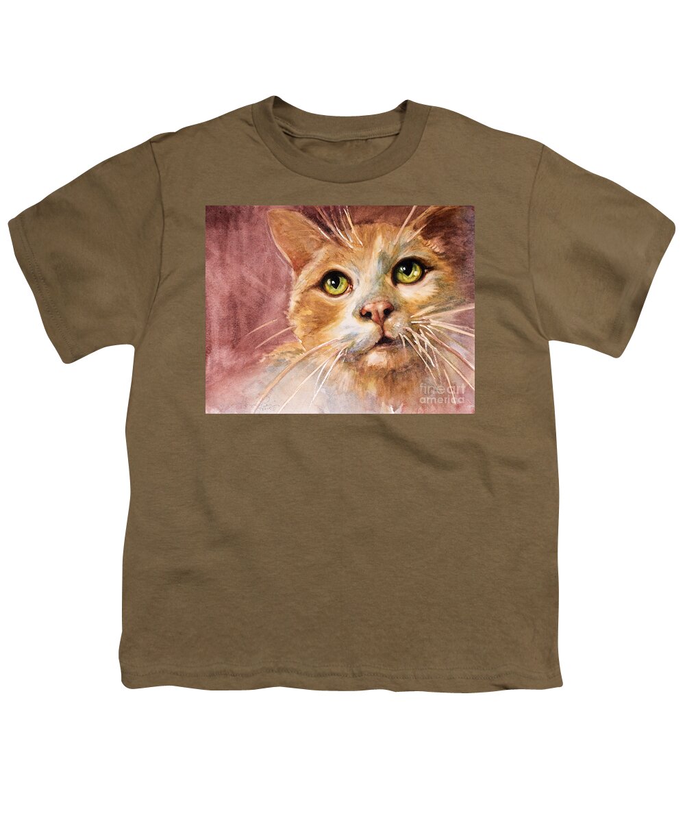 Cat Youth T-Shirt featuring the painting Green Eyes by Judith Levins