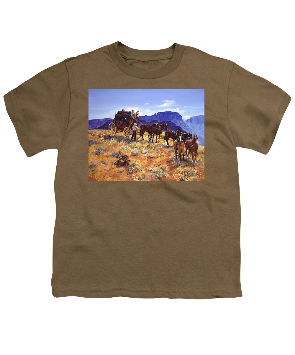 Stagecoach Youth T-Shirt featuring the painting Hitchin by Page Holland