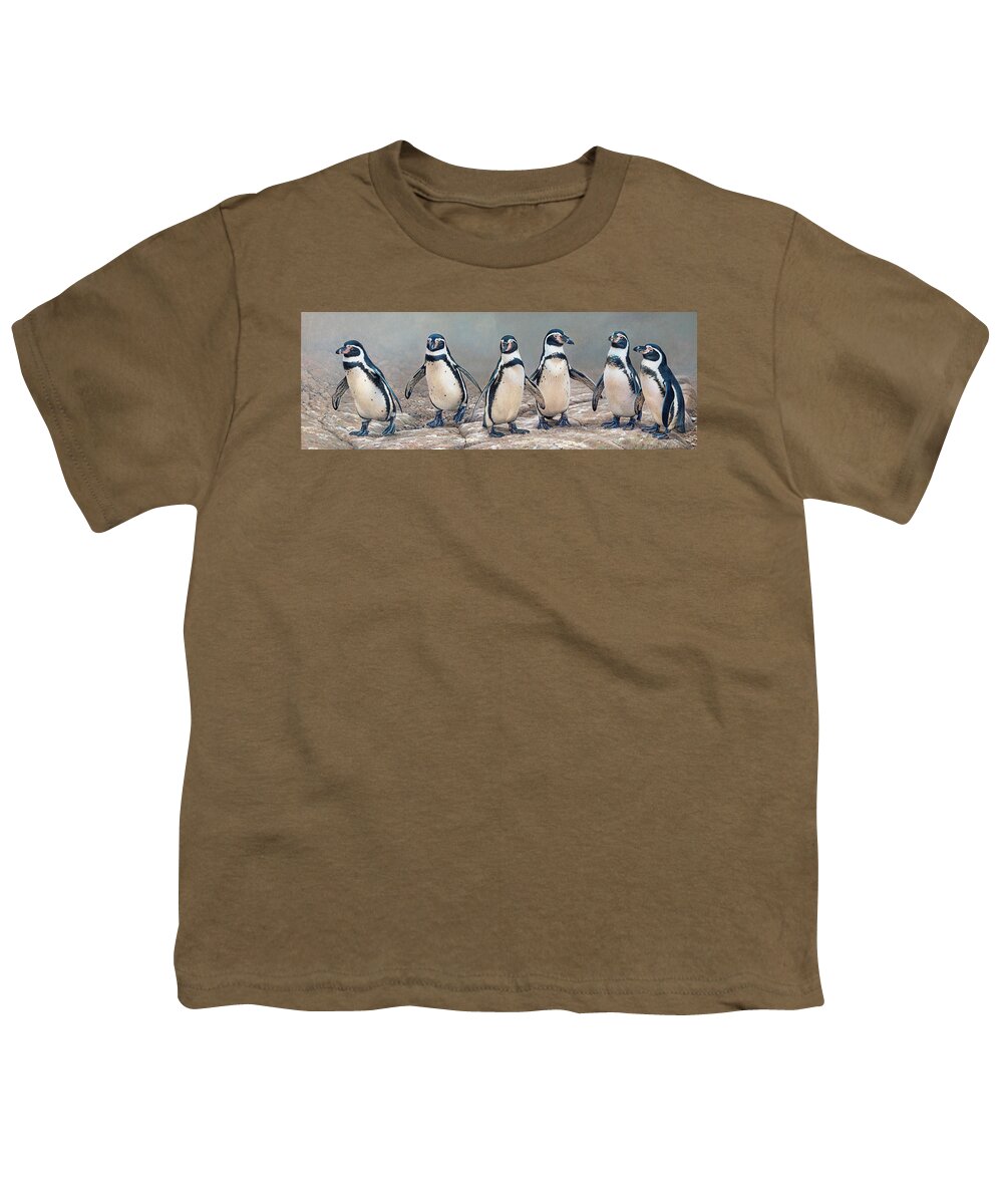 Animal Youth T-Shirt featuring the photograph Humboldt Penguins Standing In A Row by Ikon Ikon Images